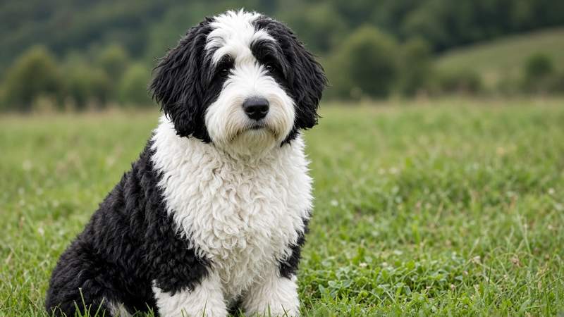 Sheepadoodle, kruising van Old English Sheepdog × Poedel (AI-afbeelding)